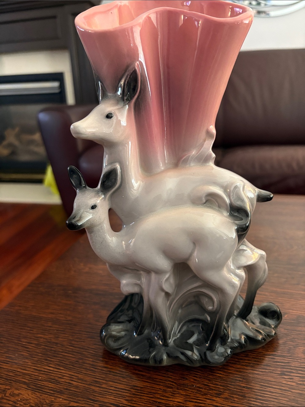 Hull Pottery # 62 Pink  and Gray Deer  Vase - Excellent Condition